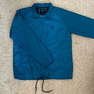 RVCA teal/blue coach jacket. Large. Snaps and pockets.